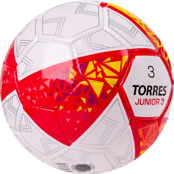 Мяч футб. TORRES Junior-3, F323803, р.3,глянц.ПУ, 4 сл, 32 п,руч.сш,бел-крас-жел за 2&nbsp;070.60 ₽ в Красноярске
