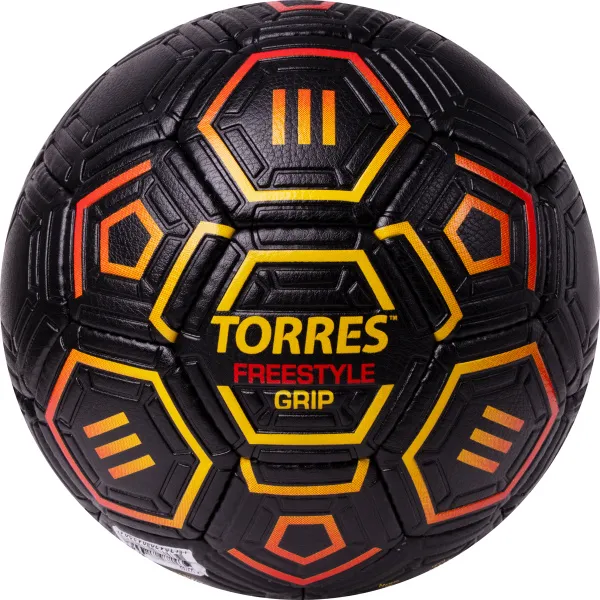 Мяч футб. TORRES Freestyle Grip, F323765, р.5, 32 панели. PU, ручная сшивка, черно-желт-красн