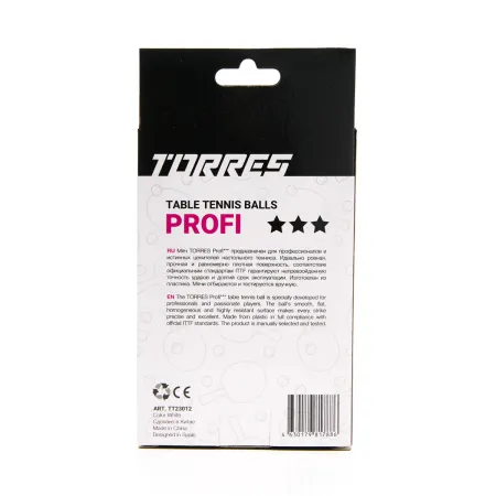 Мяч для наст. тенниса TORRES Profi 3*, TT23012, диам. 40+мм, упак. 6 шт, белый за 338.30 ₽ купить в Красноярске