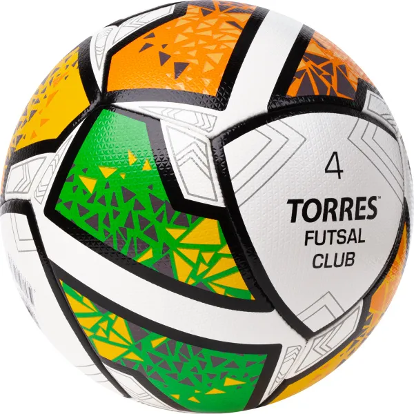 Мяч футзал. TORRES Futsal Club, FS323764, р.4, 10 пан. ПУ, 4 под. сл, гибрид. сш. бело-зел-оранж за 2&nbsp;264.40 ₽ в Красноярске